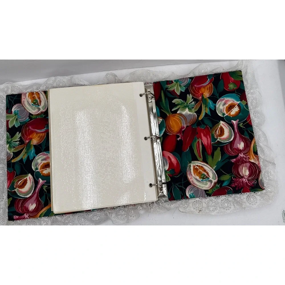 Vintage Handmade Fabric Photo Album Scrapbook Lace Cottagecore 80s Chili Peppers